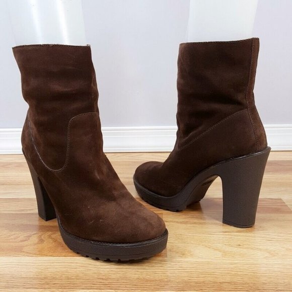 Coach Shoes - COACH Size 8.5 Brown Suede Laurette Chunky Block Heel Boots